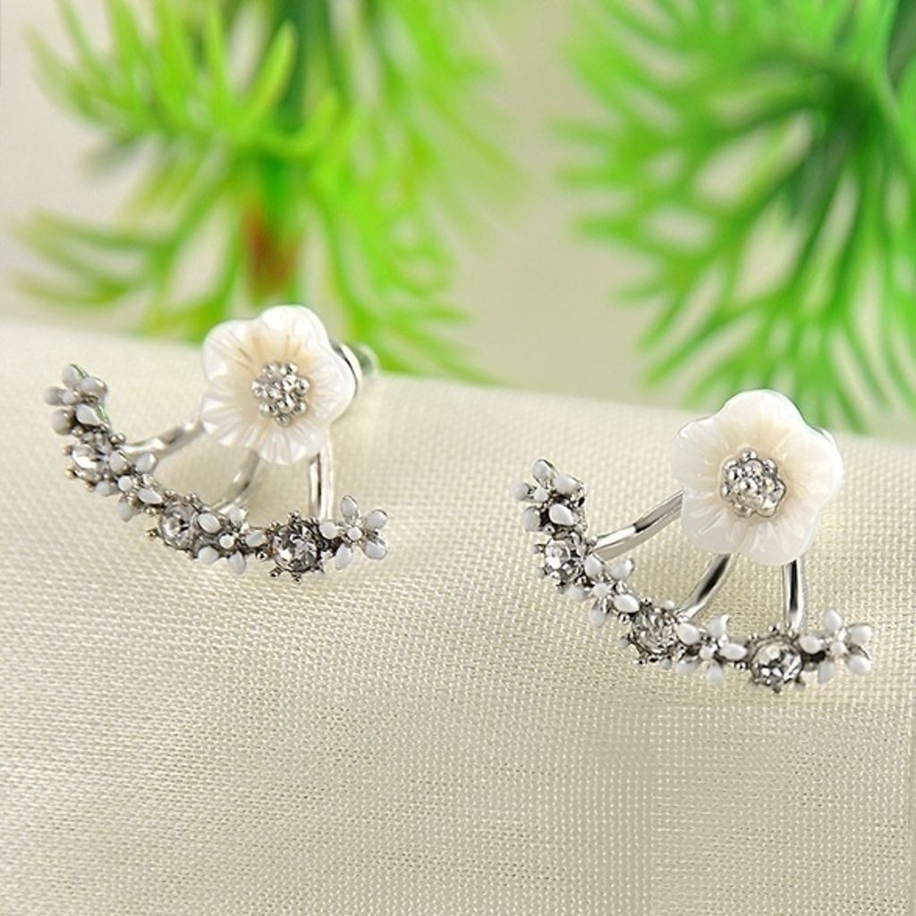 Korean Style Ear Jacket Stud Crystal Earrings (Pair)