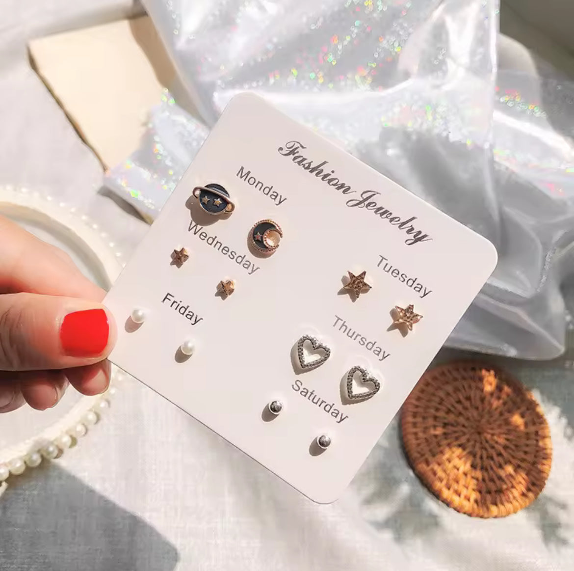 6pairs Korean Stud Women's Ear Clip Earing s925 Pearl Earrings Simple Fashion Small Jewelry Earrings