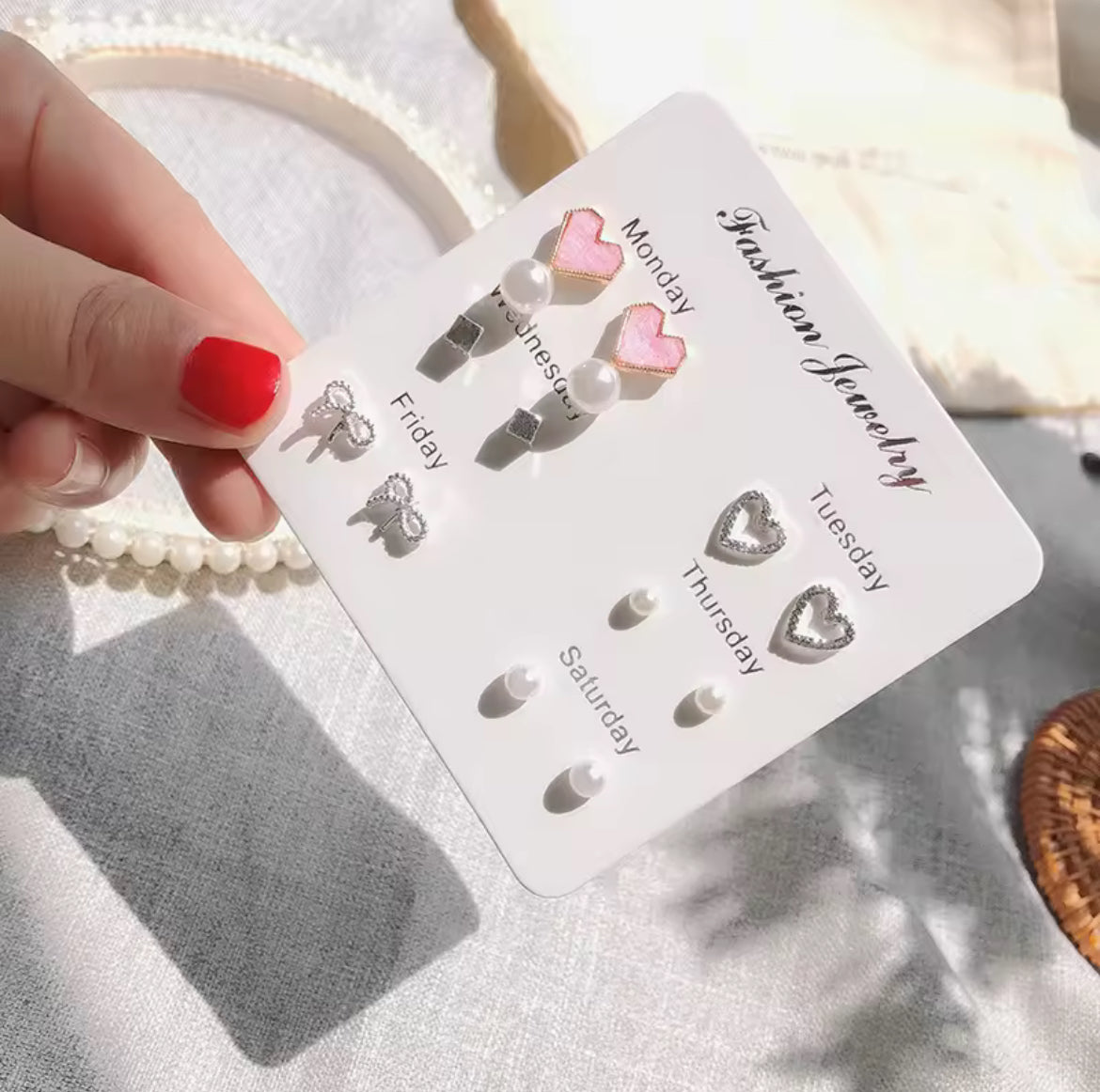 6pairs Korean Stud Women's Ear Clip Earing s925 Pearl Earrings Simple Fashion Small Jewelry Earrings