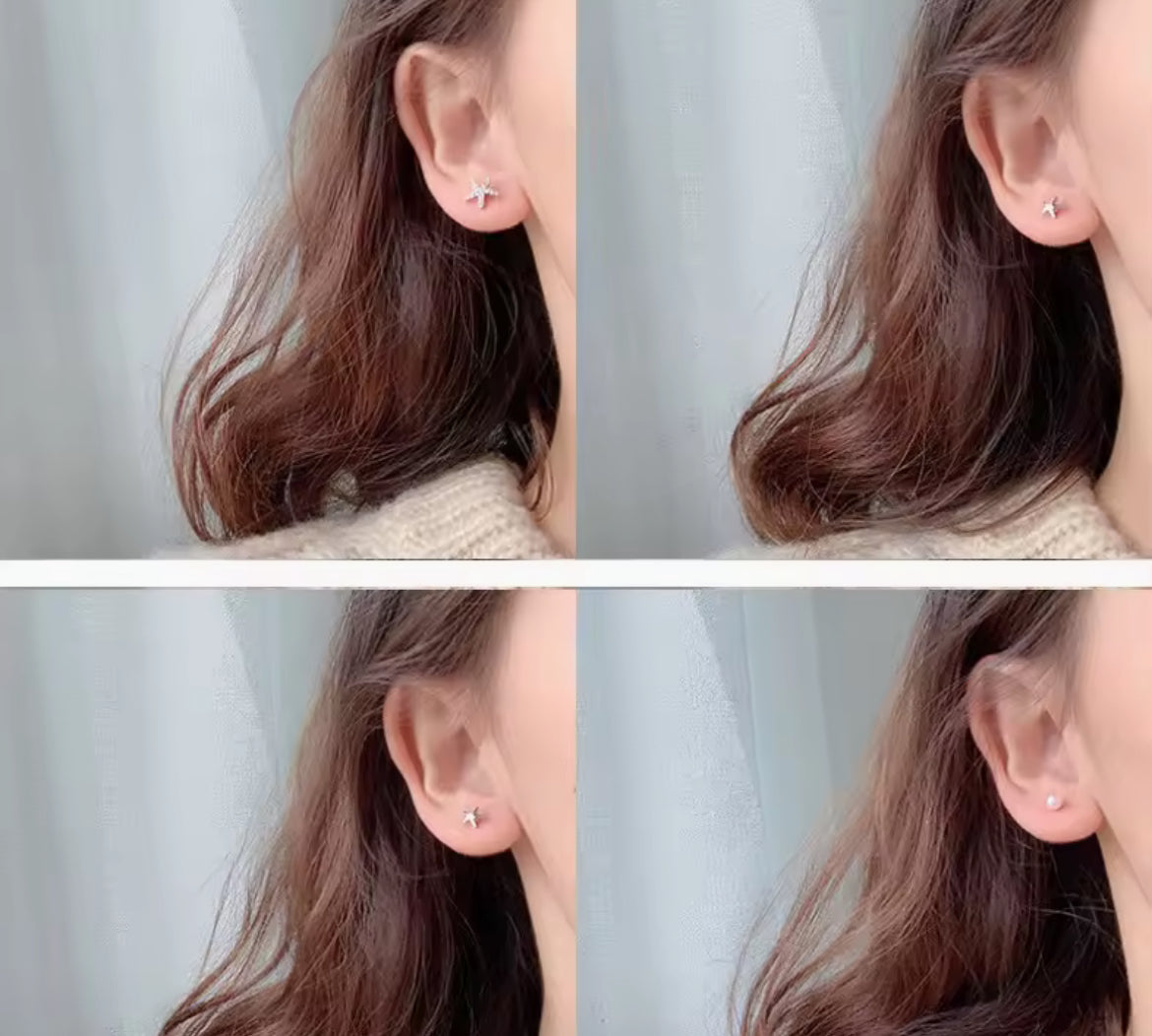 6pairs Korean Stud Women's Ear Clip Earing s925 Pearl Earrings Simple Fashion Small Jewelry Earrings