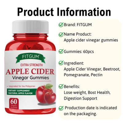 FITGUM Apple Cider Vinegar Gummies Vitamin C Slimming Gummy Weight Loss Immunity Boost Nutritional Supplements Gummies