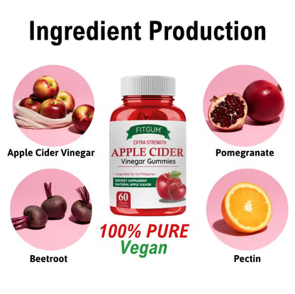 FITGUM Apple Cider Vinegar Gummies Vitamin C Slimming Gummy Weight Loss Immunity Boost Nutritional Supplements Gummies