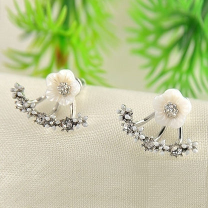 Korean Style Ear Jacket Stud Crystal Earrings (Pair)